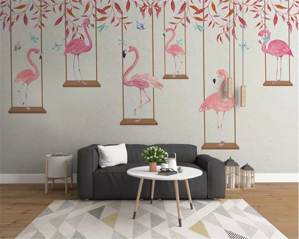 Custom 3D Wallpaper Hand Painted Pink Flamingo Children Room living room TV backdrop wall Bedroom papel DE parede 8d dining room