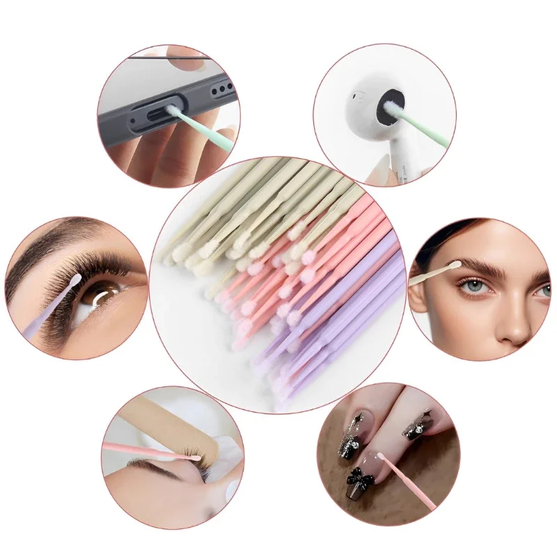 300pcs/box Disposable Eyelash Brushes Mini Soft Mascara Wands Cosmetic Cotton Swabs Eyelashes Cleaning Tools Makeup Applicators