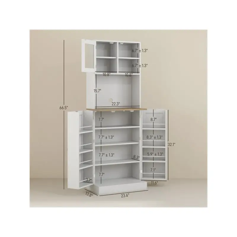 خزانة تخزين المطبخ متعددة الأغراض، منظم للمنزل وتناول الطعام، لمسة نهائية خشبية أنيقة، تصميم موفر للمساحة، سهل التجميع، #2