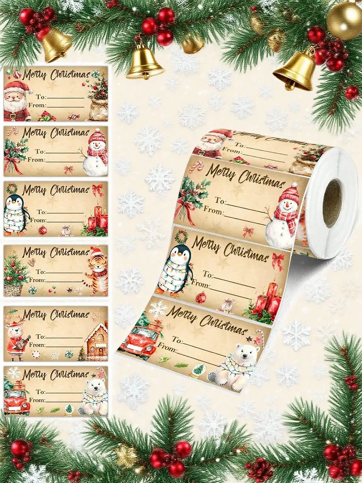 

180 Stickers/Roll Merry Christmas Sticker Labels Self-Adhesive Xmas Decoration Tags Holiday Envelope Sealing Stickers Gifts