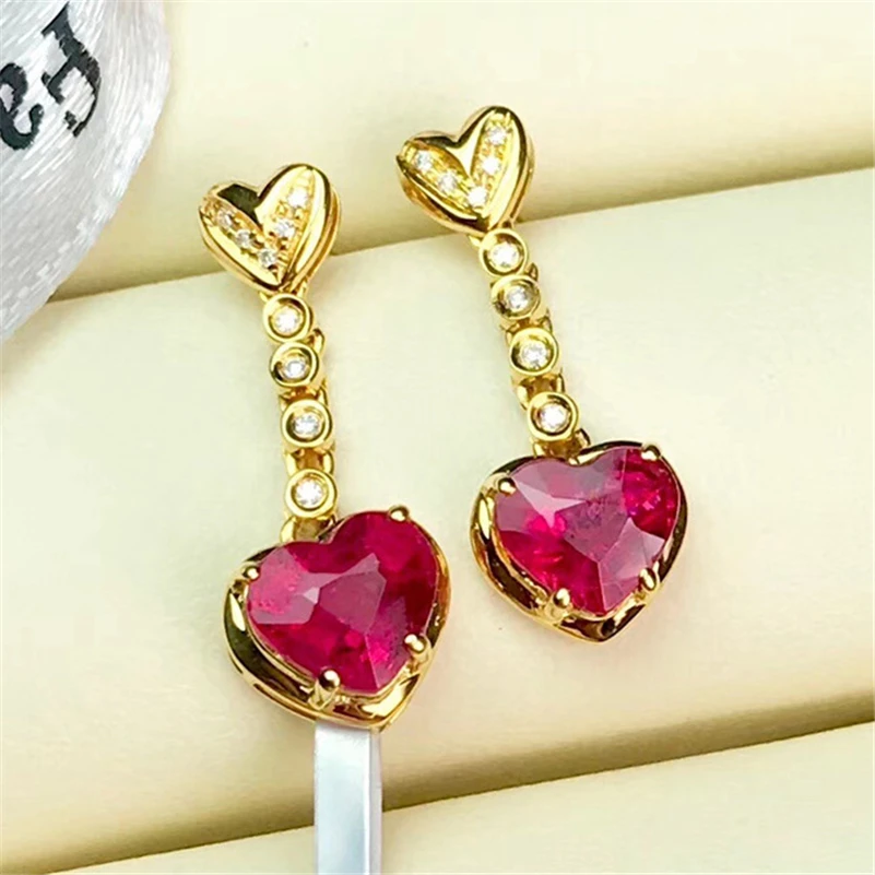 

real Natural Ruby Gemstone 14K Gold Garnet Earring for Women Aretes De Mujer Bizuteria Wedding Drop Earrings Jewelry for females