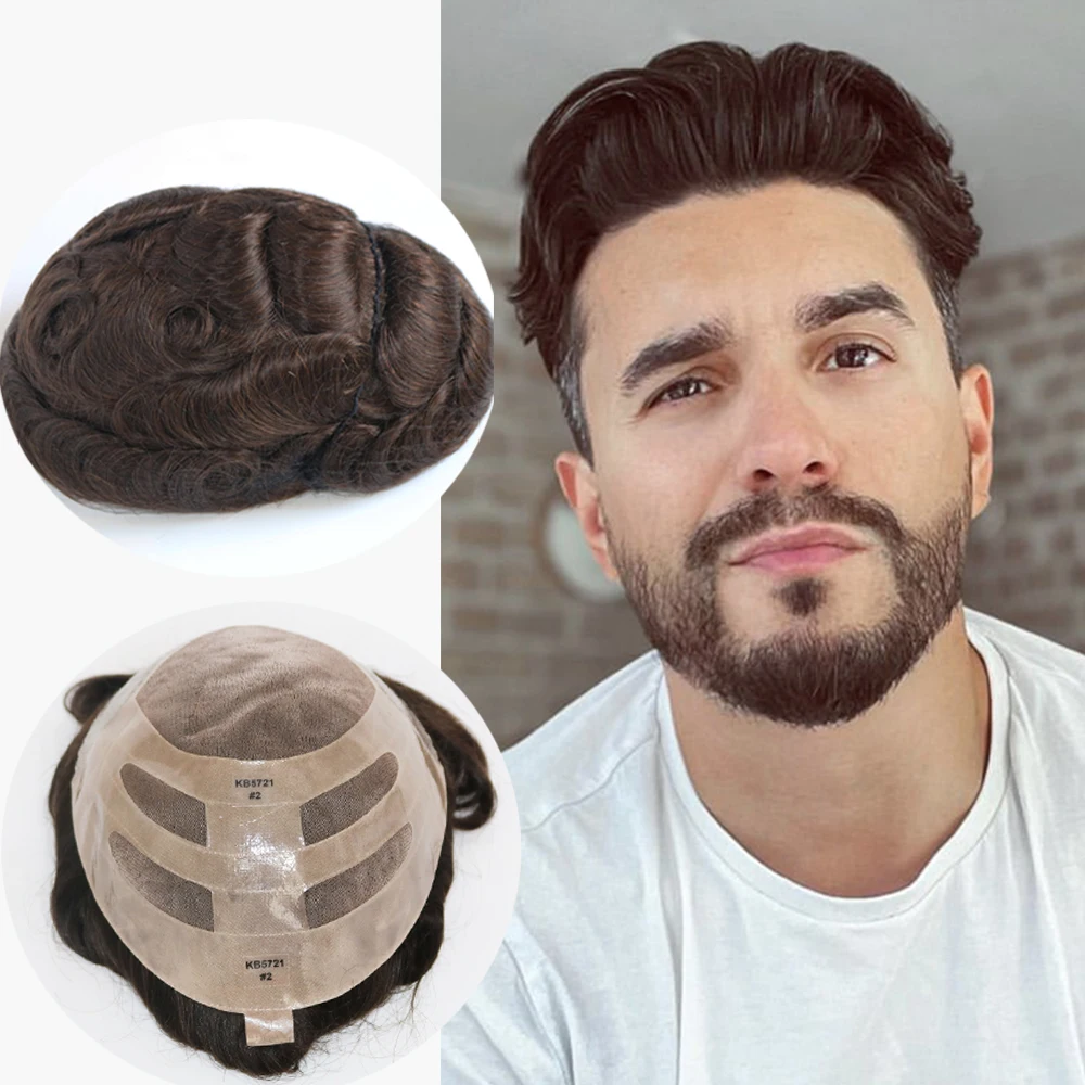 Dark Brown Bond Toupee for Male Hair Prosthesis System Human Hair Mono Top&PU Bleached Knots Durable Men's Hairpiece Capillary