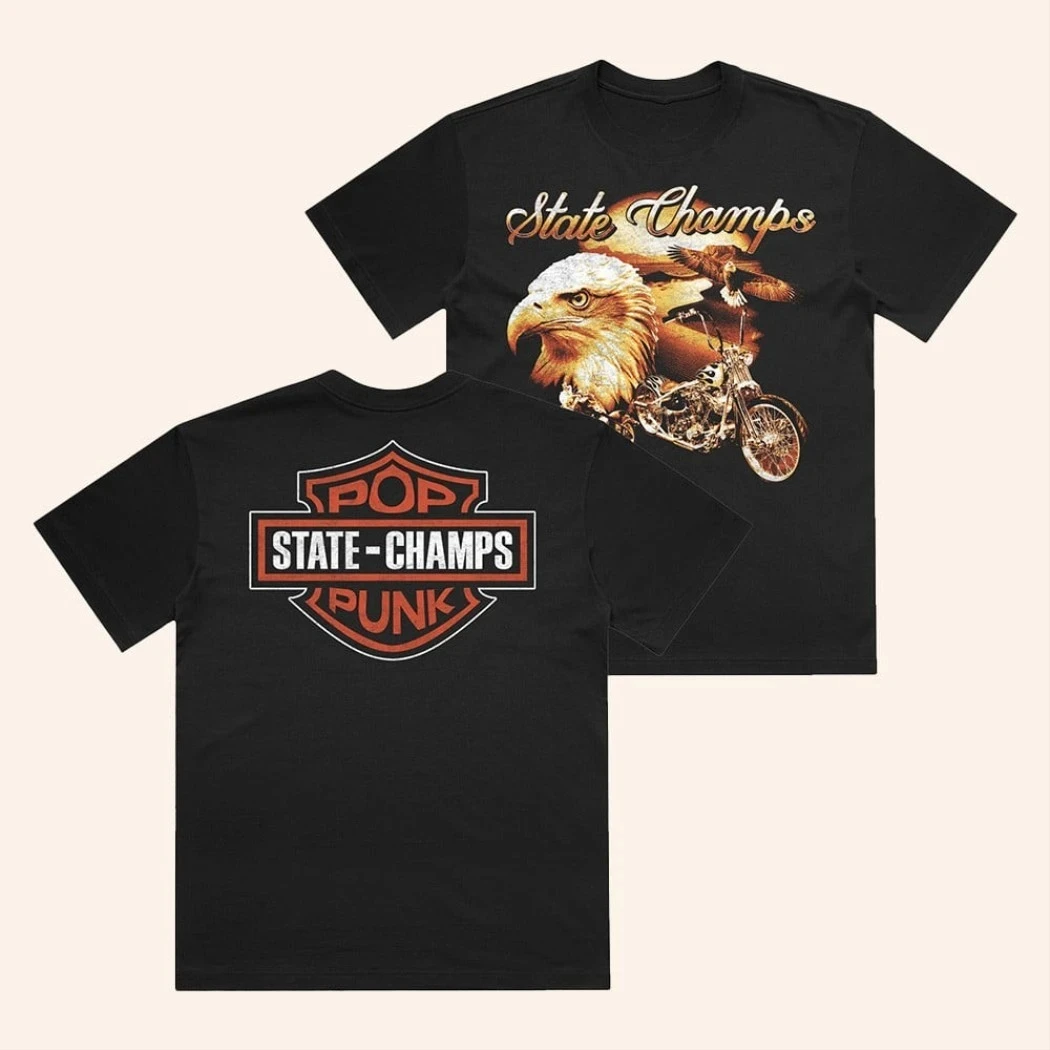 State Champs Eagle Motorcycle Pop Punk Two Sided T-Shirt, Unisex Men Women Rock Band Casual Short Sleeve Fan Tee