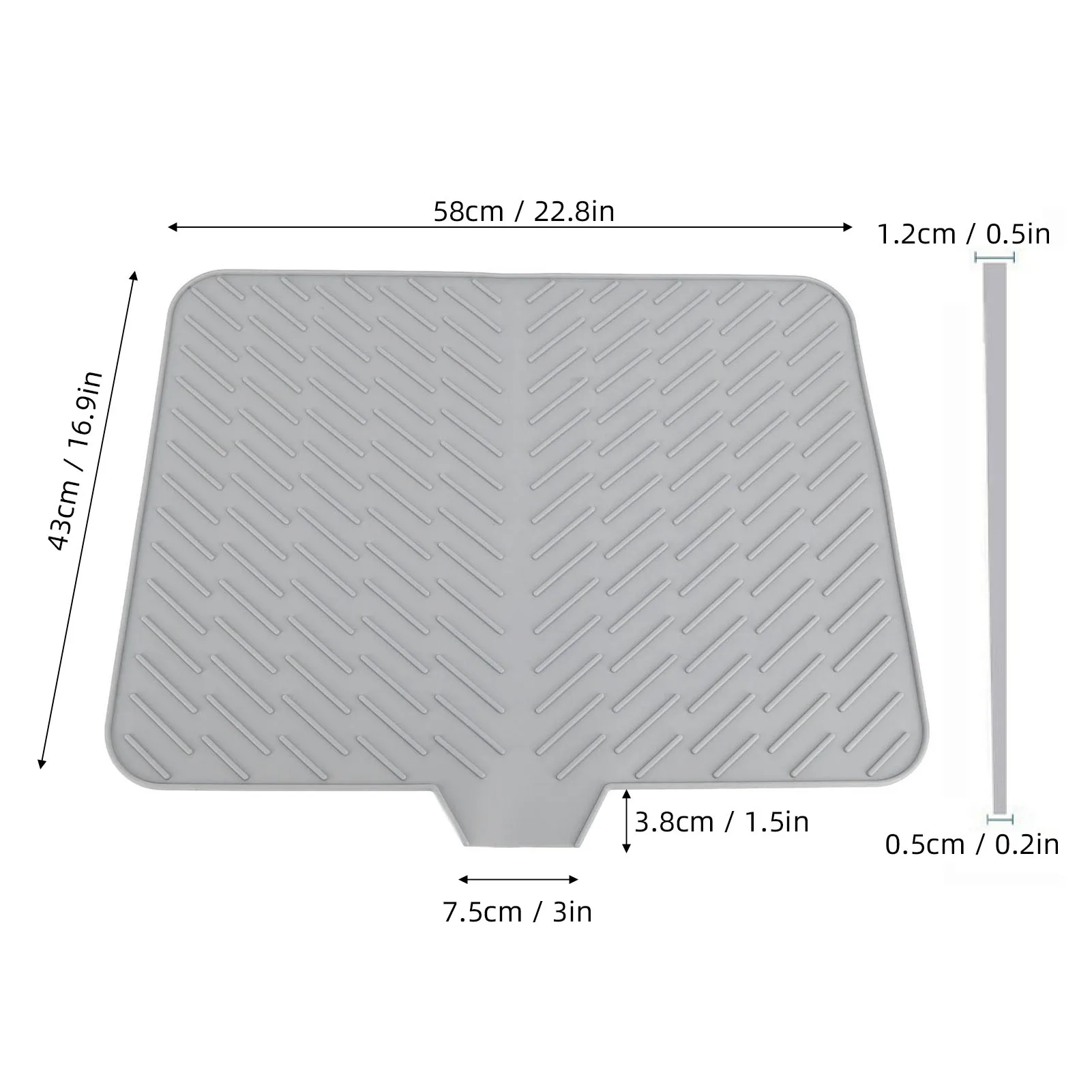 Silicone Dish Drying Mat with Built in Drain Lip Prevent Water Build Up Drying Pad Tray for Kitchen Grey Silicone Dish Drain Pad