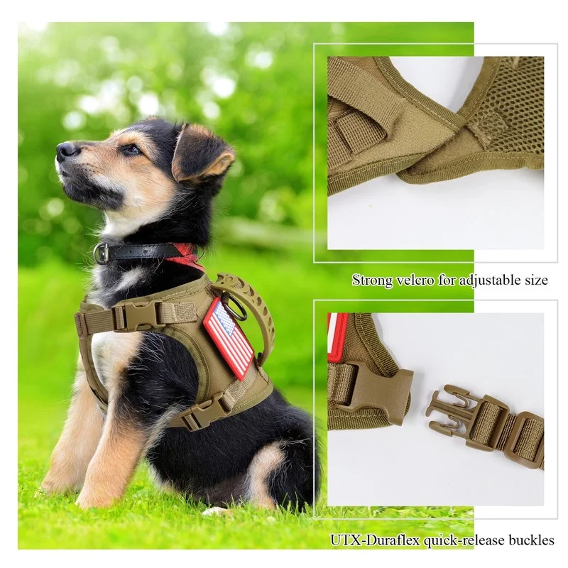 Tactical XS Dog Harness Adjustable k9 Military Puppy Vest for Outdoor Training Molle System Rubber Handle Easy to Control