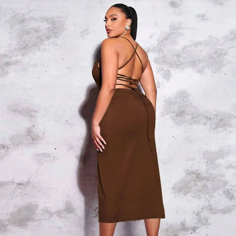 

Женское платье-сарафан 2025 года, новое, сексуальное, с открытой спиной, разрезом, поясом на талии, однотонное, на бретельках, для вечеринок, летнее, элегантное, повседневное, в стиле Y2K