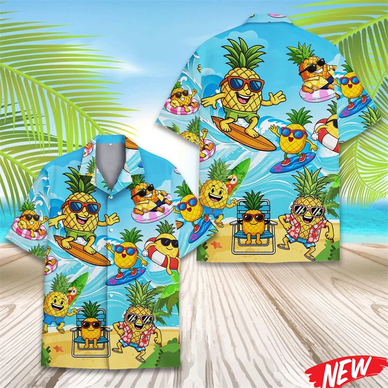 

Funny Tropical Fruit Pattern Hawaiian Shirts 3d Printed Pineapple Button Men's Shirt Summer Short Sleeve Quick Dry Lapel Blouse