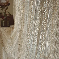 1 Panel Boho Curtains for Living Room Bedroom Vintage Handmade Crochet Farmhouse Hollow Out Knitting Lace Light Filtering Drapes