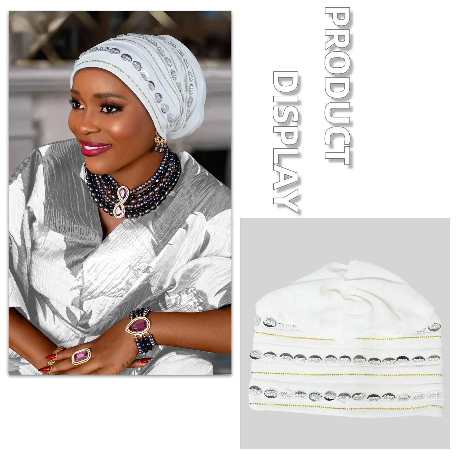 

Diamonds Pleated Turban Cap for Lady African Women's Head Wraps Nigeria Headpiece Turbante Mujer Muslim Headscarf Hats Mujer