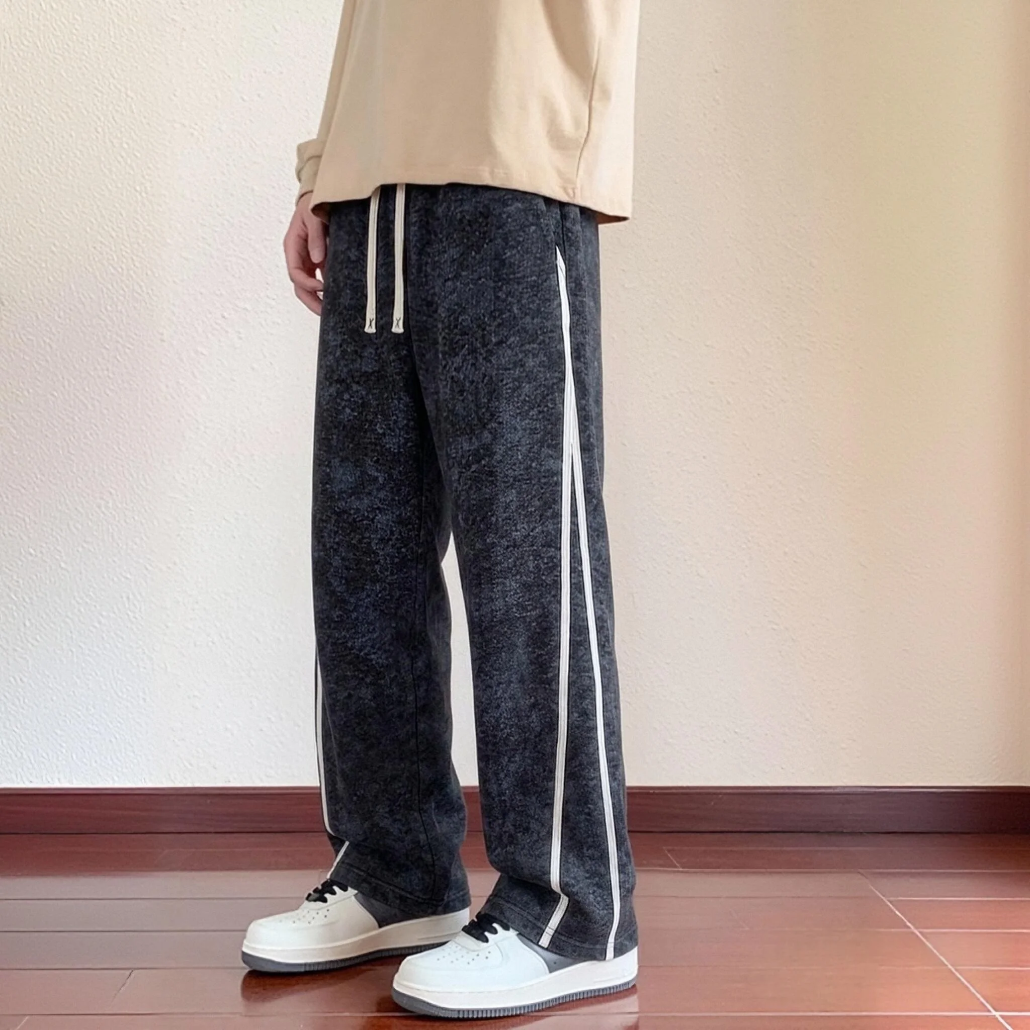 Men's Washed Tie Dye Micro Flare Pants Elastic Waist Drawstring Side 2 Stripes Loose Retro Street Fashion Casual Sweatpants