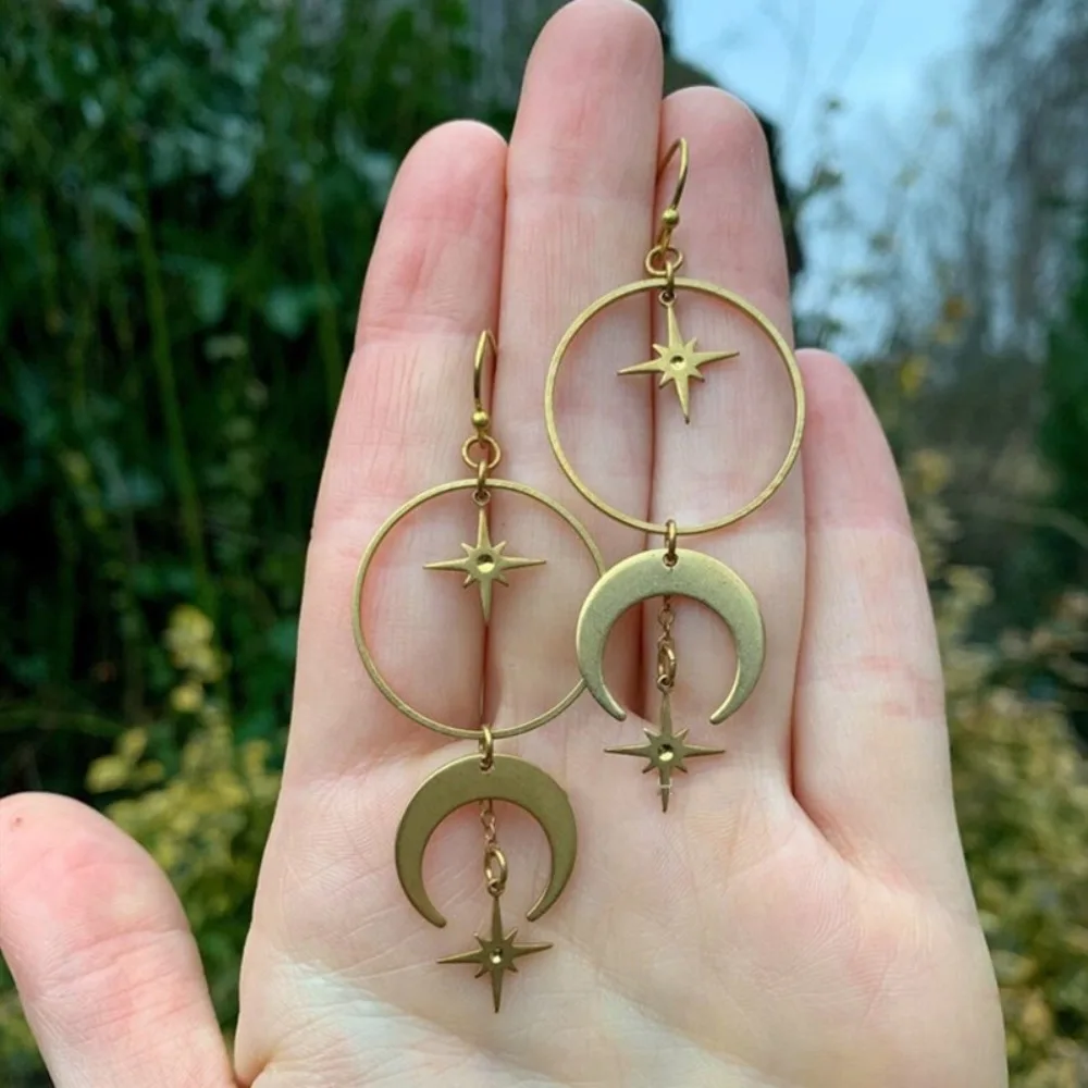 بوهيميا موضة الذهب اللون الهلال القمر ستار الشرابة السماوية الجسم استرخى أقراط للنساء شخصية مجوهرات Accessoy هدية