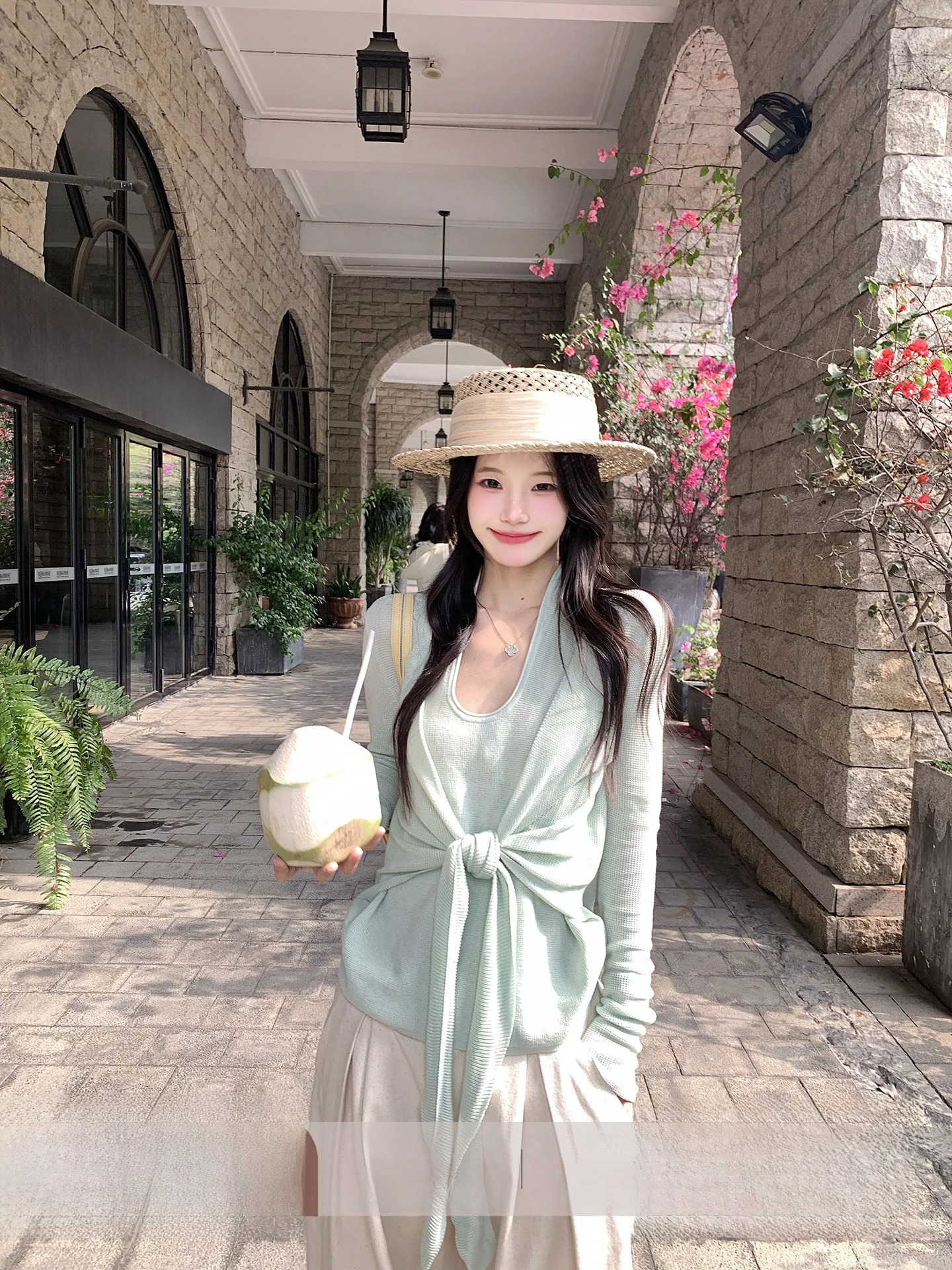 

Мятный вязаный топ с длинным рукавом для женщин, весна-лето, повседневный, прямого кроя, 100% вискоза