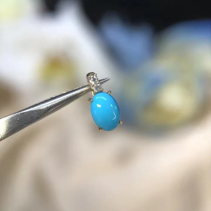 

Elegant 18k Real Gold Real Diamond Natural Turquoise 0.7ct Open Buckle Pendant Without Chain Solid Gold Timeless Luxury Jewelry