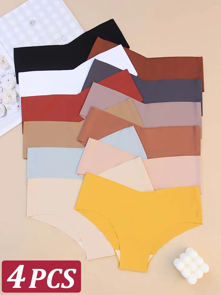 4 قطعة سراويل سلس للنساء حريري ميلارد منخفضة الخصر الخامس الخصر ملخصات القطن المنشعب ملابس داخلية جيدة التهوية التجفيف السريع Underwea