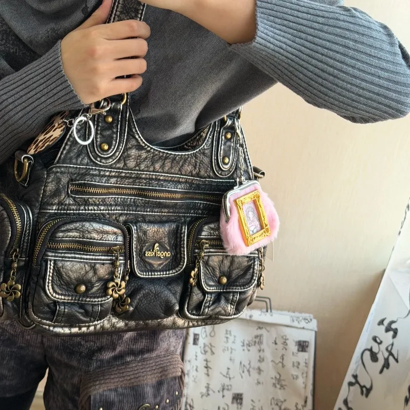 Designer-Marke Retro Motorrad-Tasche Damen Mehrtaschen-Schultertasche Große Kapazität Crossbody-Taschen für Frauen Bestseller – Detail 6
