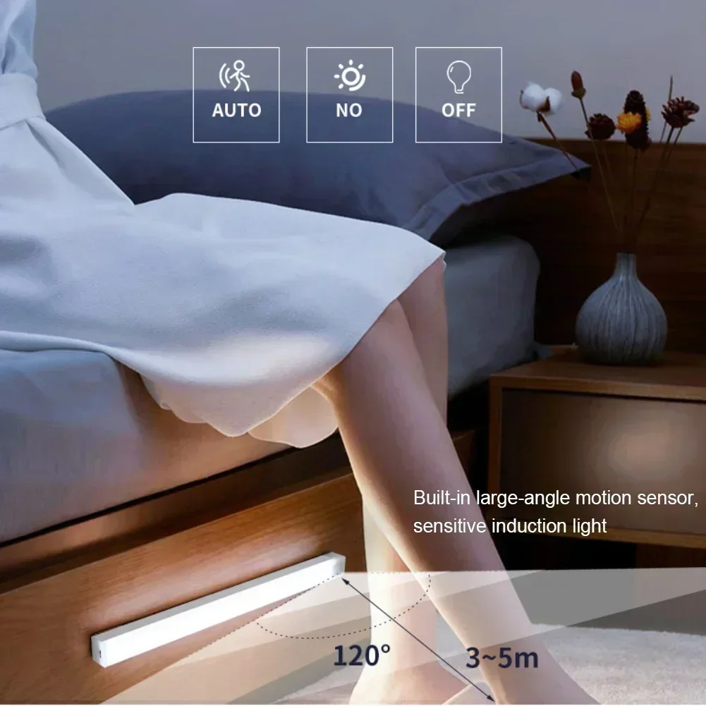 Lámpara de luz nocturna con Sensor de movimiento, lámpara LED inalámbrica USB tipo C recargable para armario de cocina, dormitorio, armario, iluminación de escalera