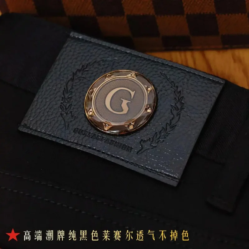 2026 New Style Men's Black Jeans Light Luxury Digital Print Gradation Fashion Trendy Versatile Casual Wear Stretch Fabric Slim F