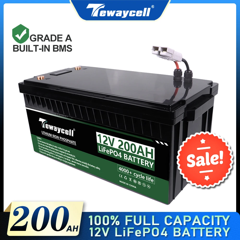 

TEWAYCELL 12V 200AH LiFePO4 Battery Pack Lithium Iron Phosphate Built-in BMS Solar Power System RV Motor EU US Tax Free