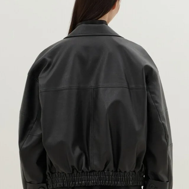 ミミファ EL オリジナル 25 新品 Bla PU レザー Jaet レディース クール Sle ロング Sve ジッパー開閉 スタンドカラーコート