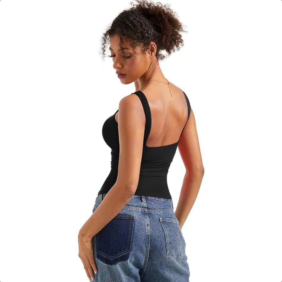 SUUKS قمصان نسائية مبطنة مفتوحة الظهر برقبة قارب وقمصان أساسية مبطنة مزدوجة