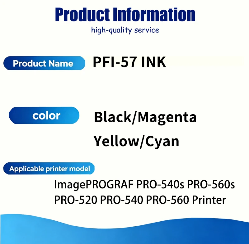 500ml/pcs 4 colors PFI-57 PFI57 PFI 57 Pigment ink Compatible For Canon ImagePROGRAF PRO-540s PRO-560s PRO-520 PRO-540 PRO-560