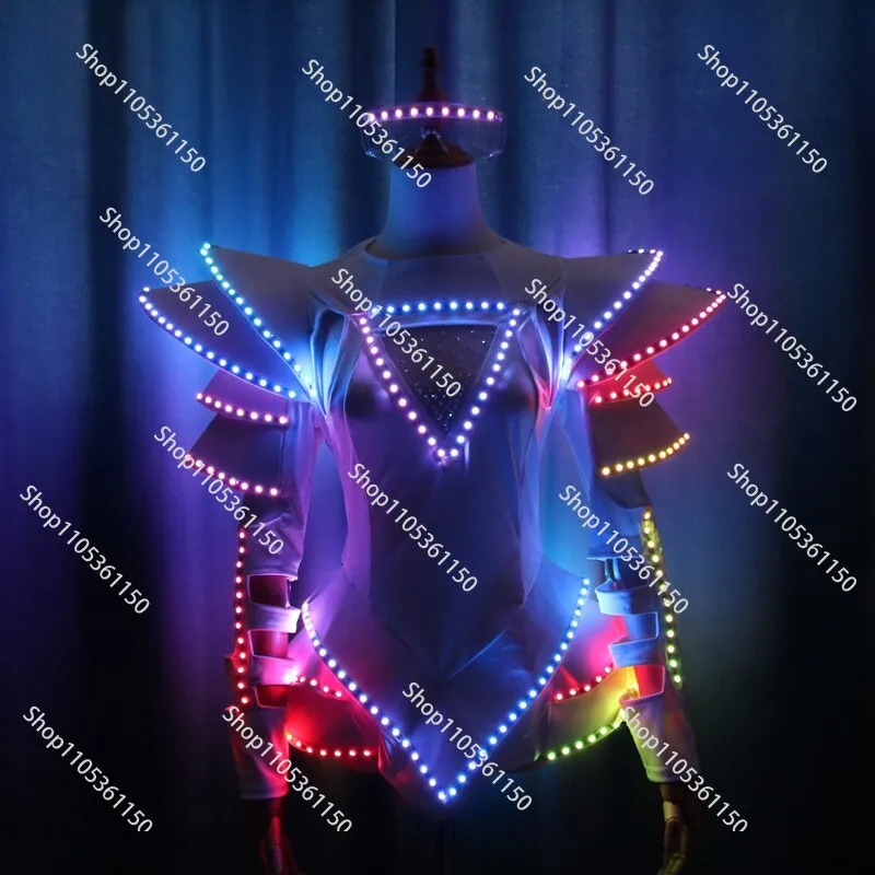 Full color LED luminous skirt stage performance women's DJ singer glasses nightclub ds performance suit onesie