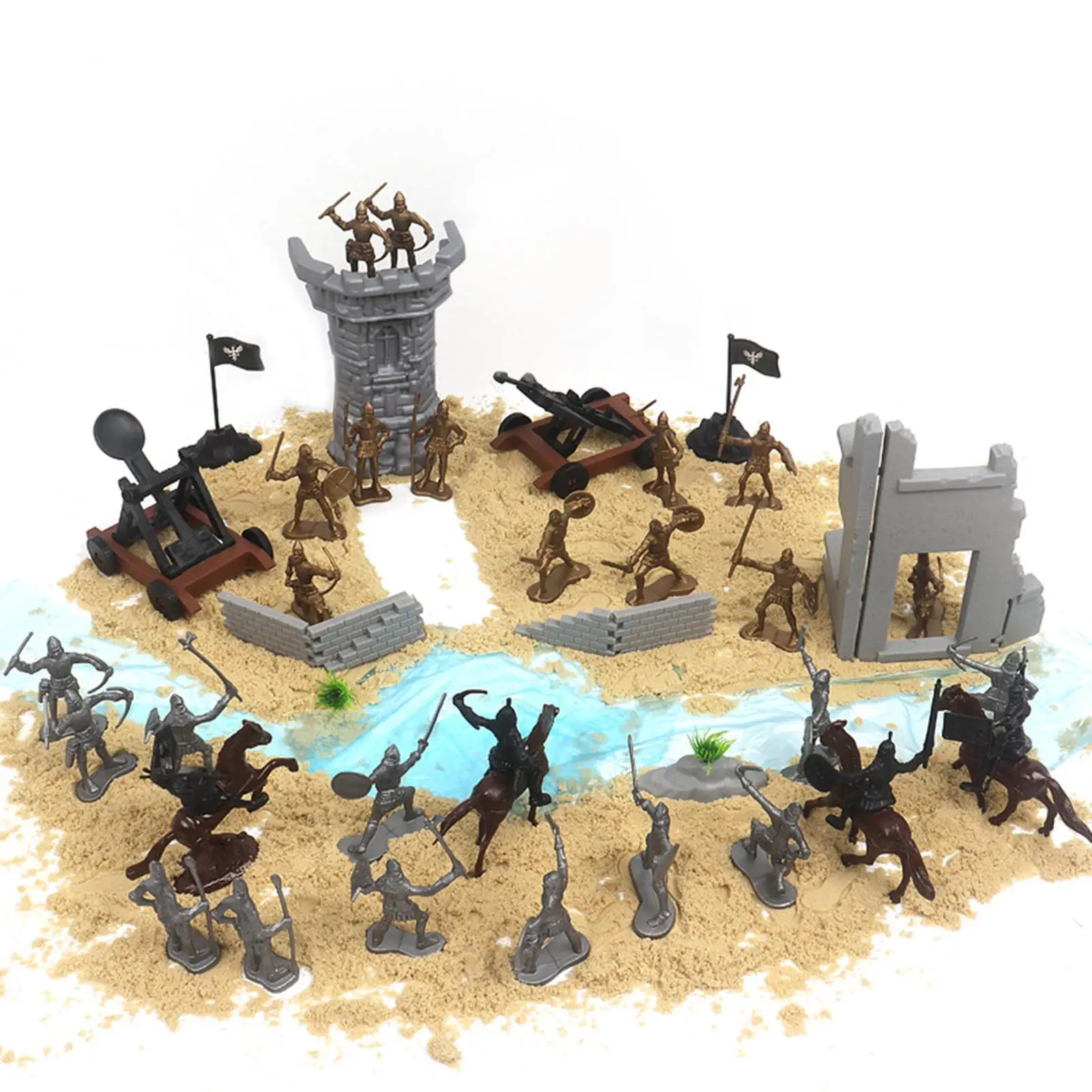 อัศวินฟิกเกอร์ทหารยุคกลาง Playset อาคารปราสาทสําหรับคอลเลกชัน