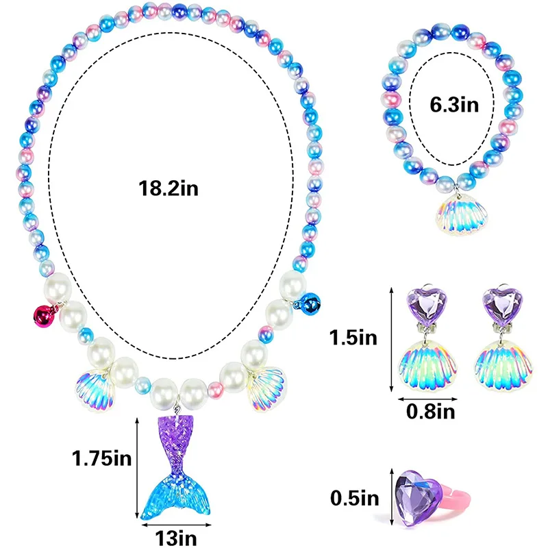 Mermaid Accessories for Girls Sea Theme Jewelry for Cosplay Dress Up Princess Gloves Crown Wand Neacklace Bracelet Earrings Bag