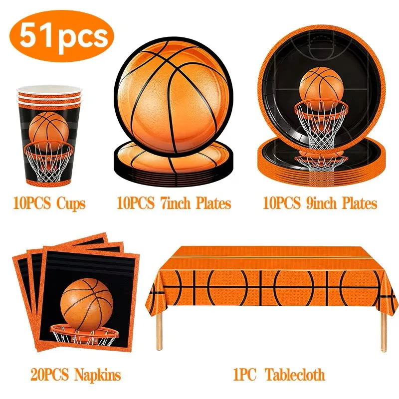 Basketball Birthday Party Decorations Set Happy Birthday Banner Balloons Plate Cup Cake Topper Sports Theme Party Favor Supplies