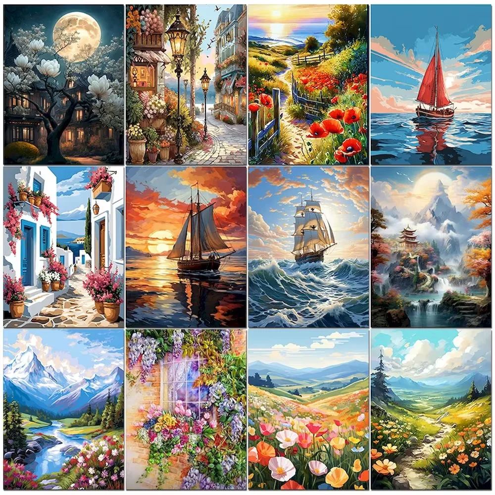 Diamantmalerei Naturlandschaft Runde/Quadratische Diamanten Mosaik Handgemachte Kunst Exquisites Kreatives Geschenk Heimdekoration