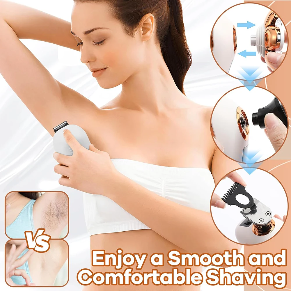 Rasoio elettrico da donna, depilazione viso 7D, trimmer bikini 5 in 1, rasoio elettrico ricaricabile per braccia, gambe, ascelle
