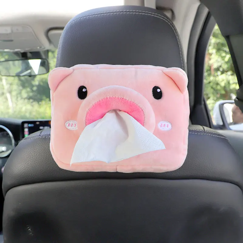 Car Tissue Holder,Creative Plush Piggy Car Tissue Box For Seat Back,Center Console And Sunshade,Sunroof