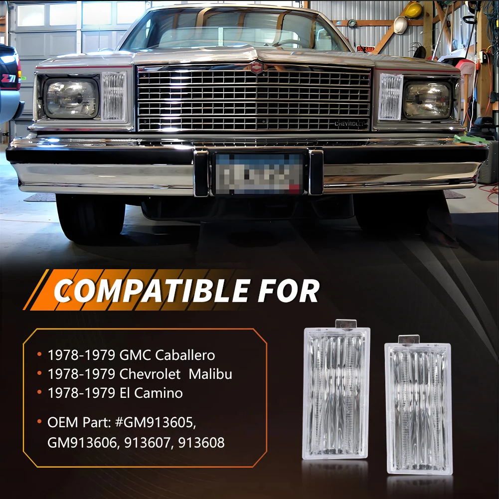 2Pcs Front Bumper Turn Signal Light DRL Light Daytime Running Light Turn Warning Light Parking Light Cover For 1978 1979 GMC Caballero  Chevrolet Malibu EI Camino No Bulb/Socket Included