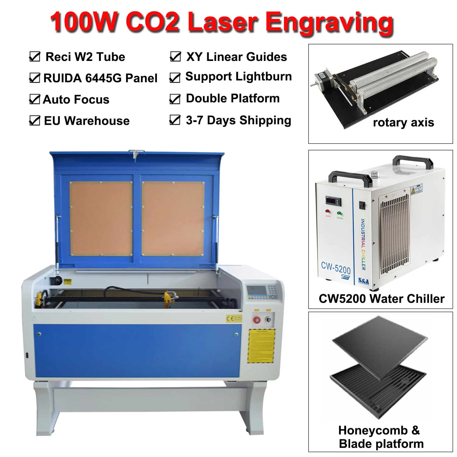 

100W CO2 Laser Engraving Machine 1000*600mm Laser Cutting Machine RECI W2 CO2 Laser Tube Engraver Fabric Wood Leather EU Ship