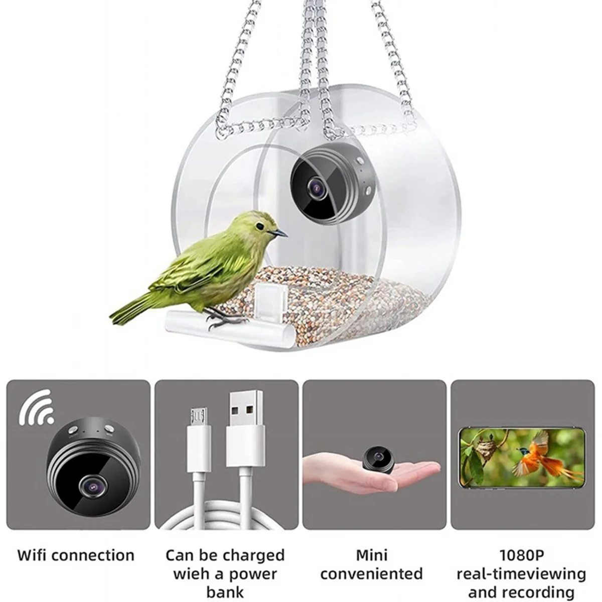Bird Feeder with Camera ,with HD Night-Version Bird Watching Camera for Outdoor Bird Watching & Capture Photos C TQ