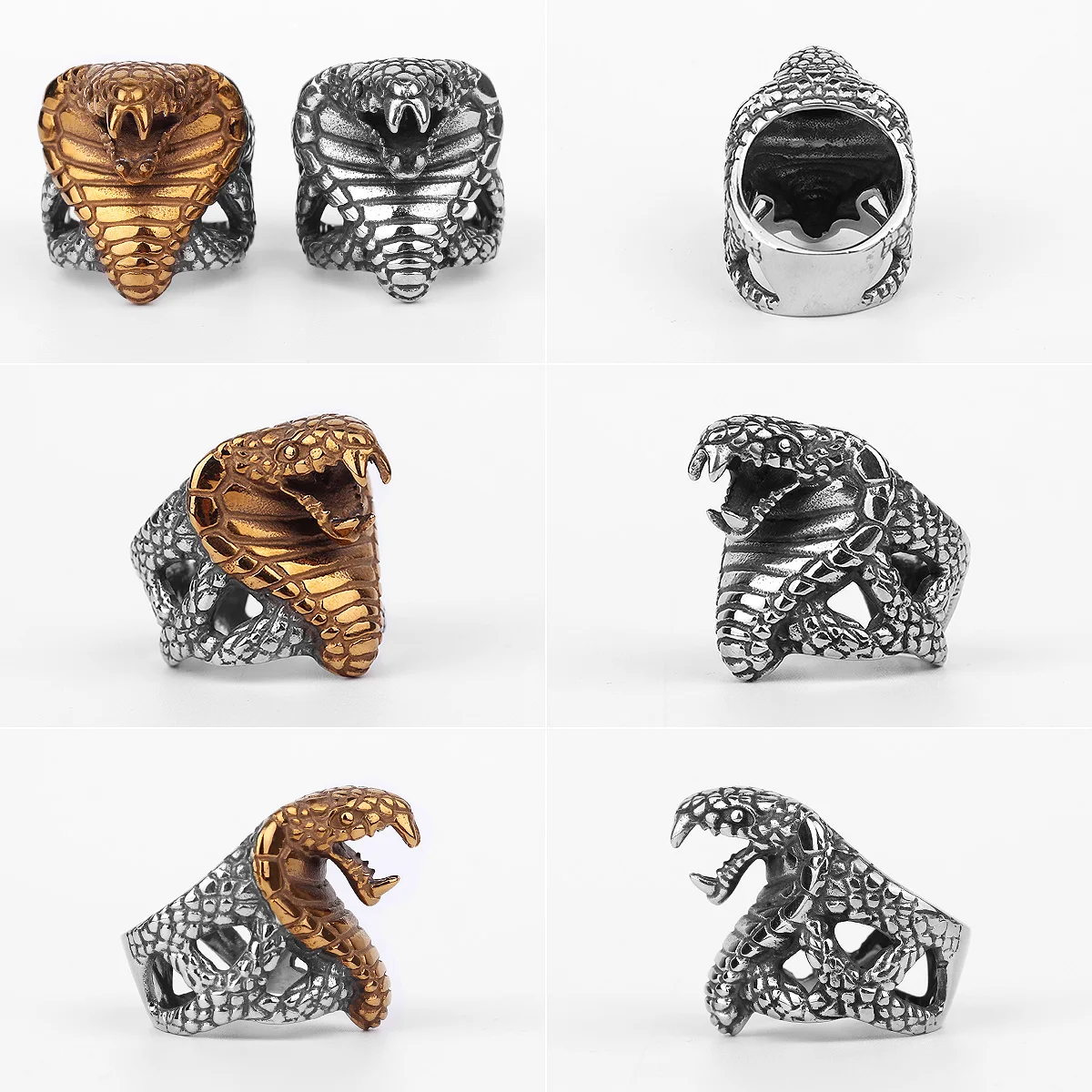 Stainless Steel Men Rings Cobra Snake Animal Punk Rock Personality for Biker Male Boyfriend Jewelry Creativity Gift Wholesale