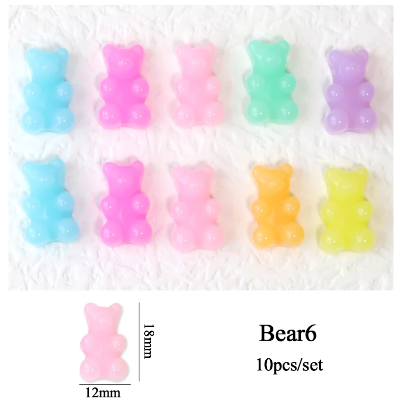 10 Teile/los Kawaii Gelee Gummibärchen Nail art Charms Blume Süße Mixed Candy 3D Luxus Nägel Dekoration DIY Maniküre Zubehör – Detail 5