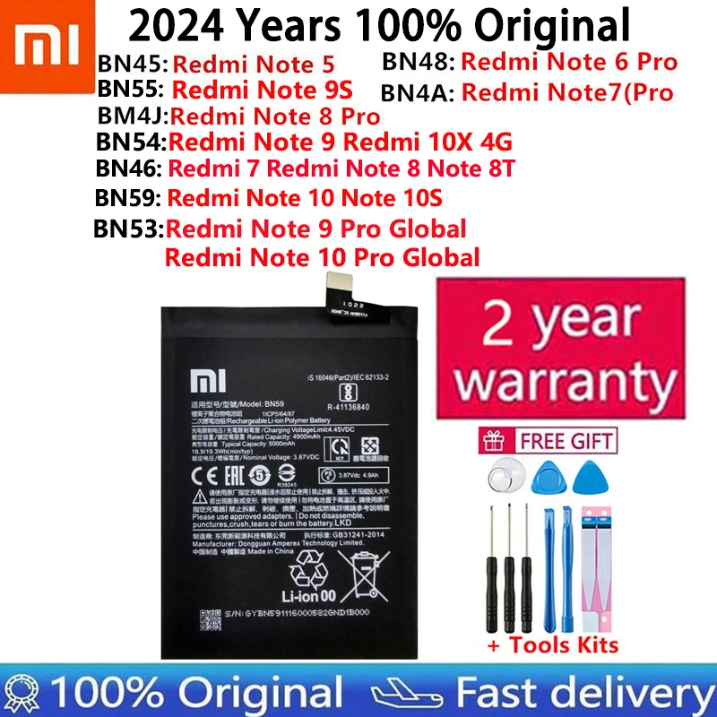 Batería 100% Original de alta calidad para Xiaomi Hongmi Redmi 7, 10X, Note 9, Note 10, Note 5, 6, 8T, 9, 9S, 10, 10S Pro