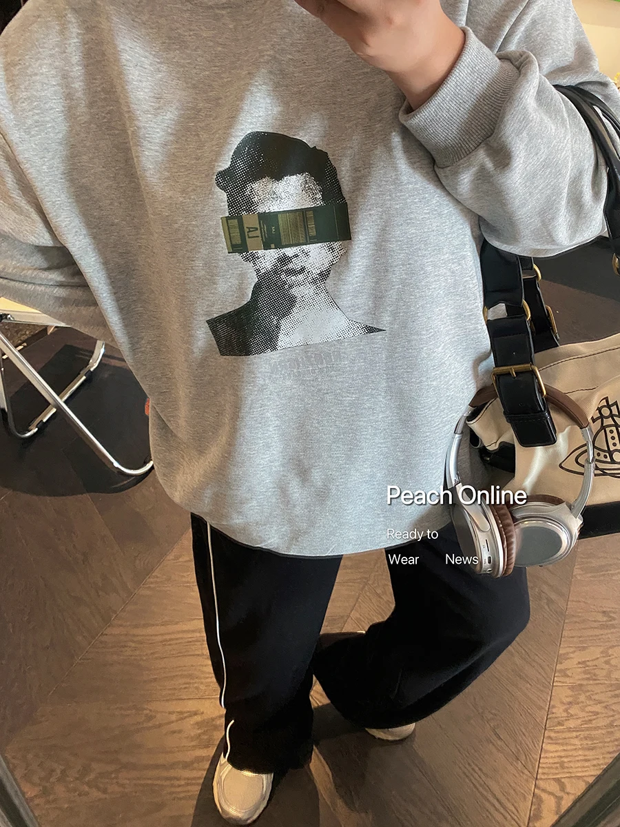 

Oversize American Sle Printed Loose Fit Sweatirt plus Size Women's Autumn Winter Faion Slimming Long Sve T-irt