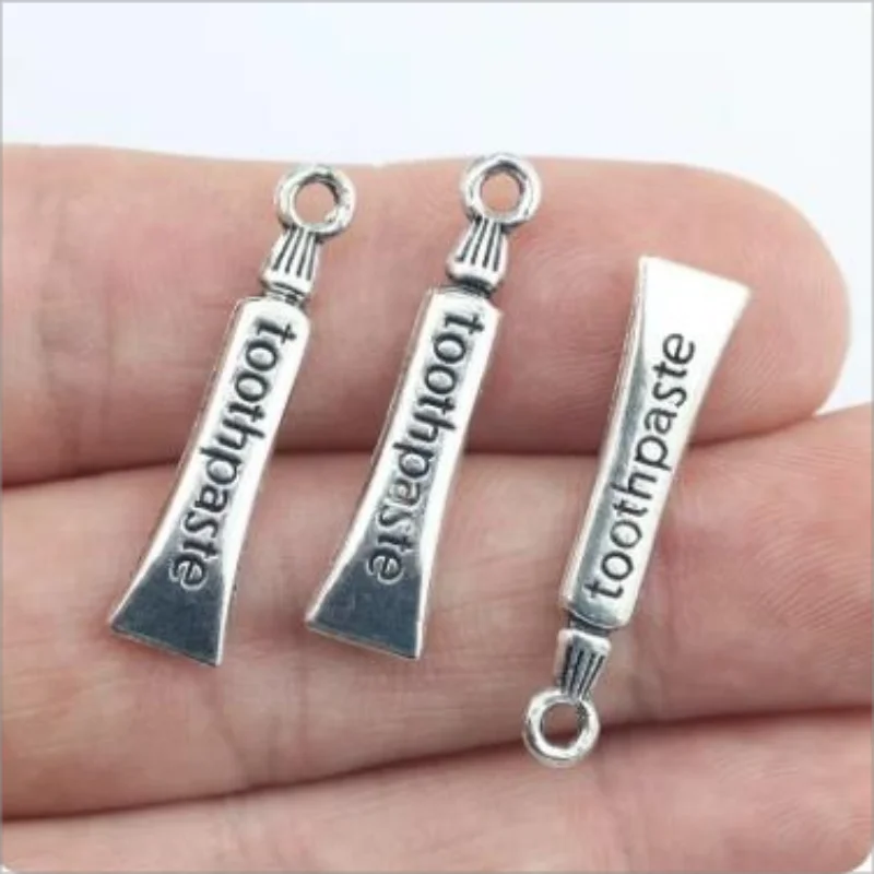 Newest 15Pieces 6*28mm Mixed Alloy Antique Silver Color Toothpaste Charms Keychain Accessory Pendant For DIY Jewelry Making