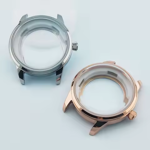 40mm Cocktail Watch Case nh35 Case Crown No Logo Rose/Silver Case Mineral Glass Fit NH35/NH36/NH38 Movement Fit 35mm Dial