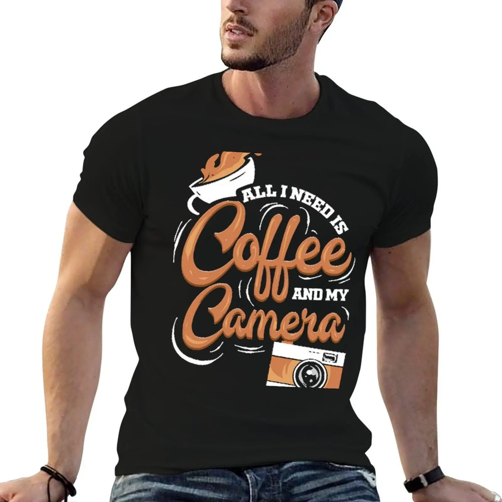 

All I Need Is Coffee And My Camera T-Shirt anime t shirts oversize t shirts for man graphic tees cotton tshirt 100% T-Shirt