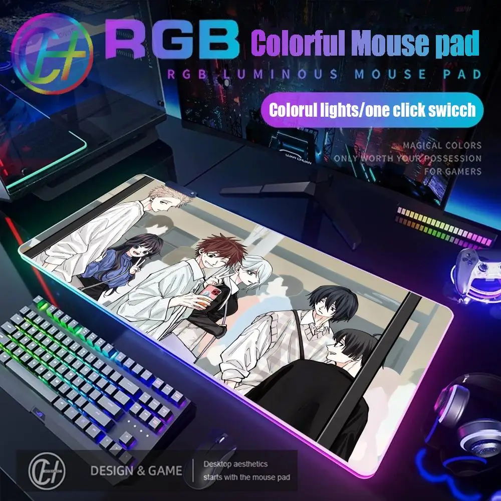 

RGB Mouse Pad Cute Kaoruko Waguri Mousepad Anime The Fragrant Flower Blooms with Dignity Large Game Accessories Keyboard Mat XXL