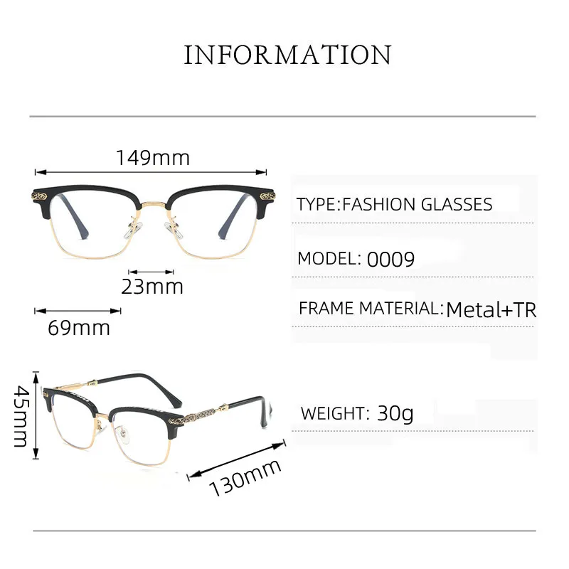 Fashion Metal Legs High-quality Brand Design Decoration Photochromic Eyeglass Vintage Prescription Square Men\'s Glasses Frame