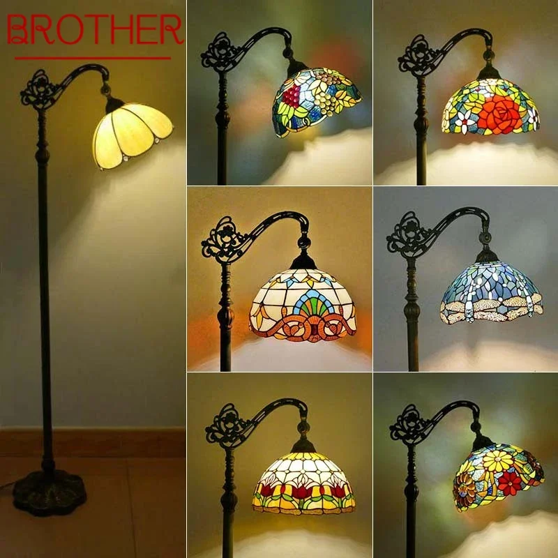 

BROTHER Tiffany Floor Lamp American Retro Living Room Bedroom Lamp Country Stained Glass Floor Lamp