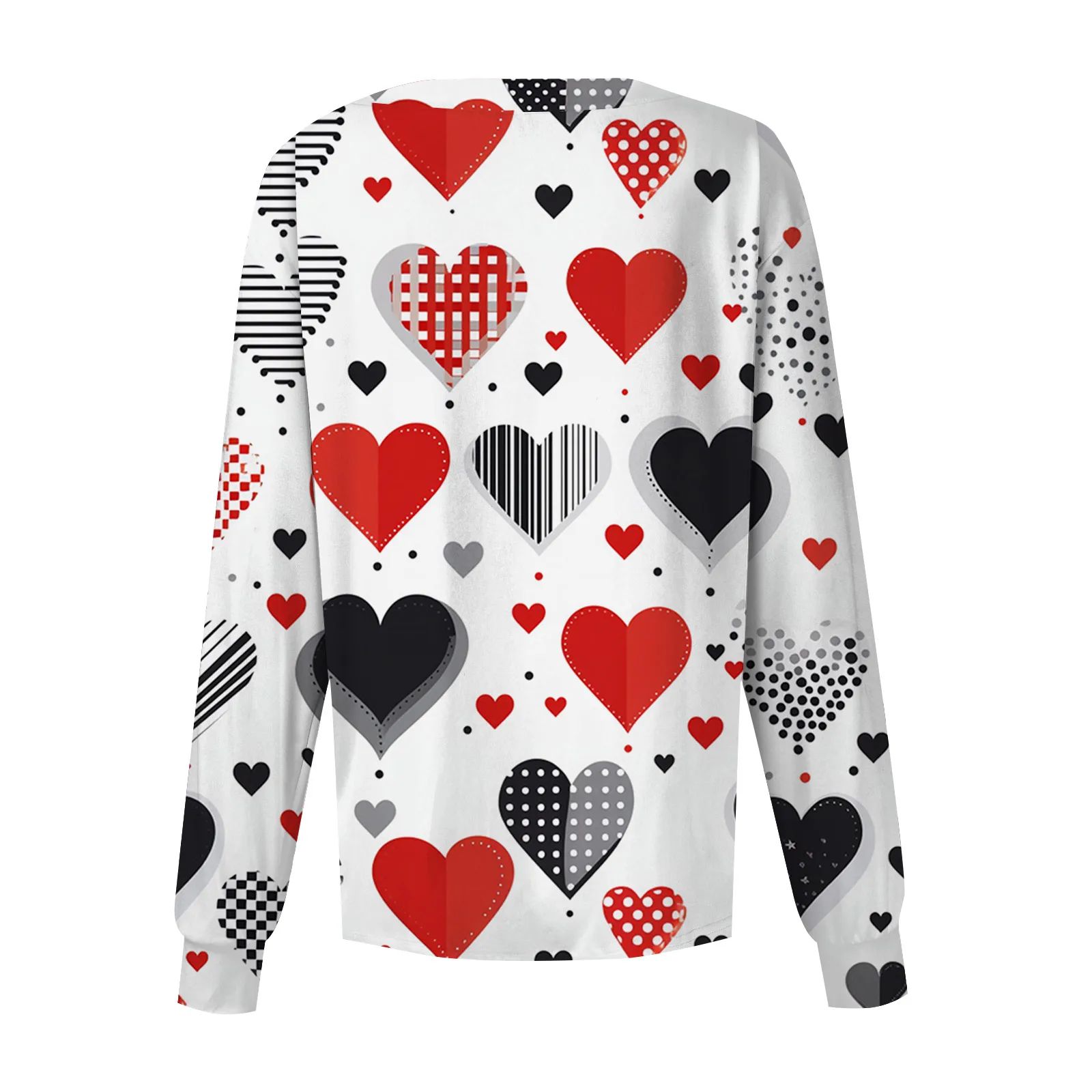 女性用カジュアル長袖シングルブレストバレンタインデープリントユニフォームトップ、医療ユニフォーム、歯科手術ユニフォーム