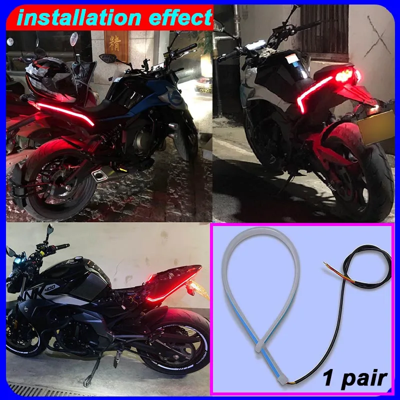 1 Pair Motorcycle Rear Tail Light Startup Scan LED Light Strip Flowing Signal Light Modified Atmosphere Light DRL Waterproof