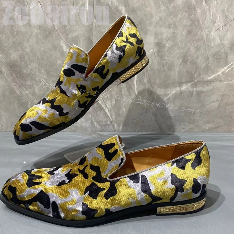 

Totem Print Square Toe Metal Heel Loafers Fashion Slip On Men Shoes Luxury Handmade Party Feast Banquet Dating Men Dress Shoes