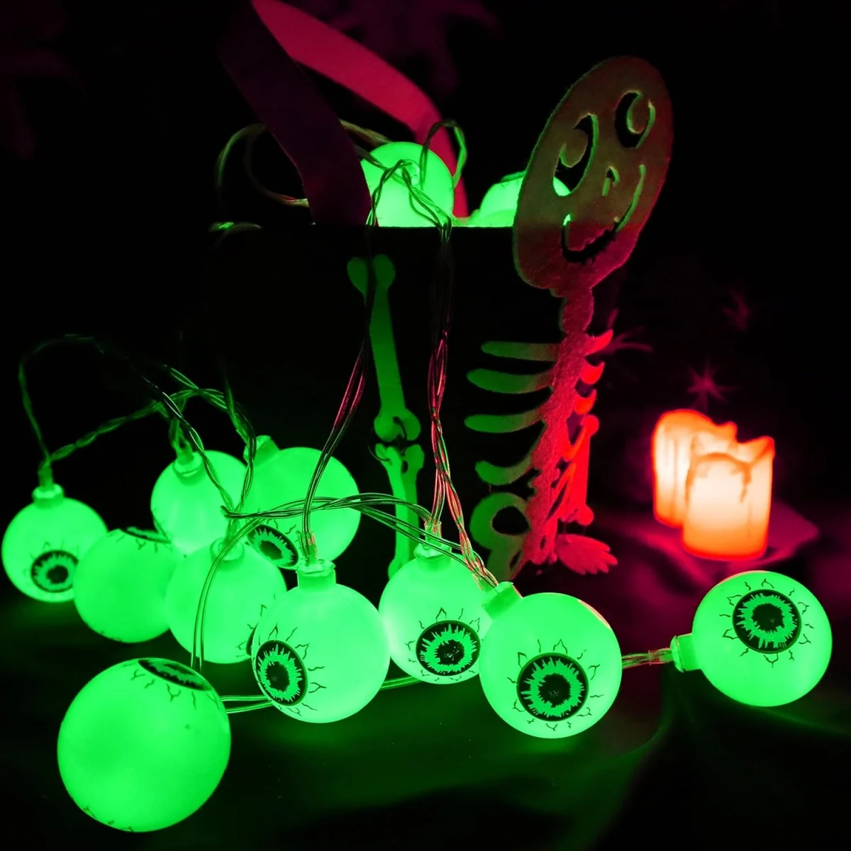 1pc 3M20 LED Thriller Halloween Eyeball  String Light Atmosphere Decorative Lamp Battery Operated Perfect For Home Bedroom Decor