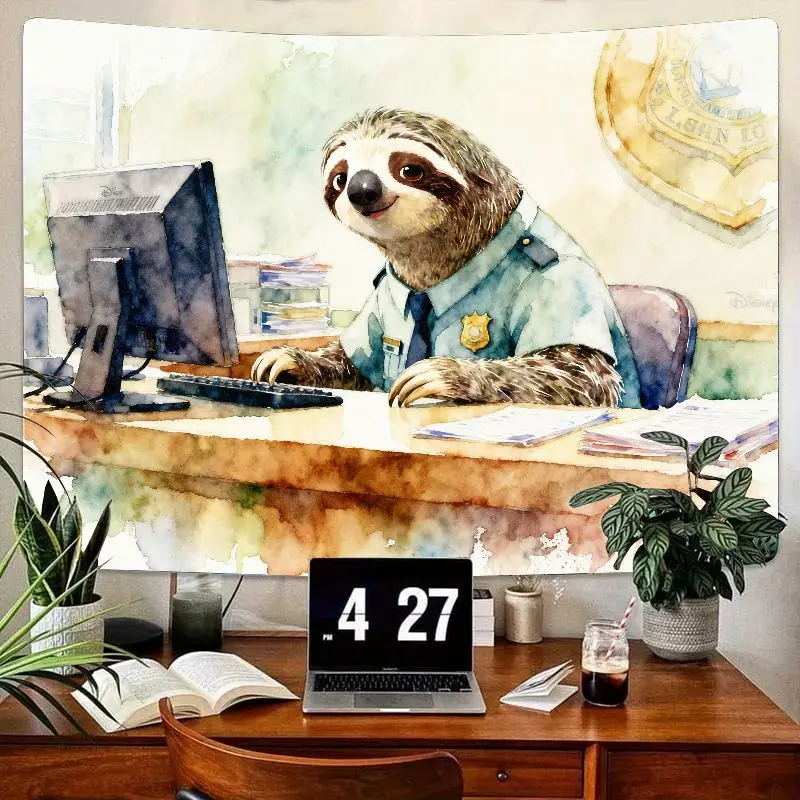 

1 шт. забавный гобелен полицейского ленивца, милый акварельный настенный рисунок с животными для детской комнаты, офисного декора в общежитии, уникальный подарок для дома